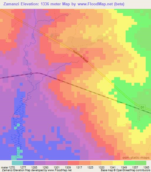 Zamanzi,Zambia Elevation Map