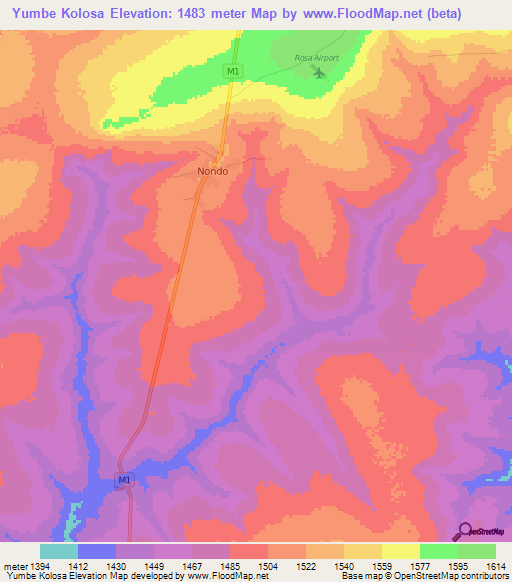 Yumbe Kolosa,Zambia Elevation Map