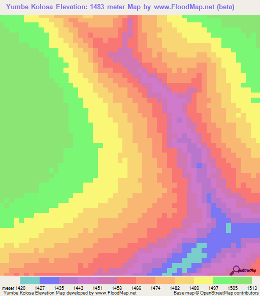 Yumbe Kolosa,Zambia Elevation Map