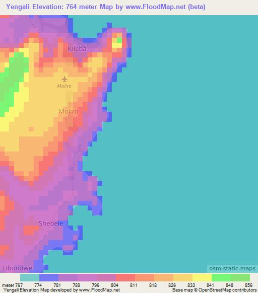 Yengali,Zambia Elevation Map