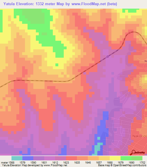 Yatula,Zambia Elevation Map