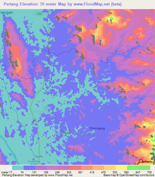 Pertang,Malaysia Elevation Map