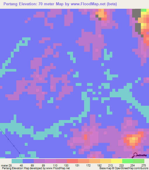 Pertang,Malaysia Elevation Map