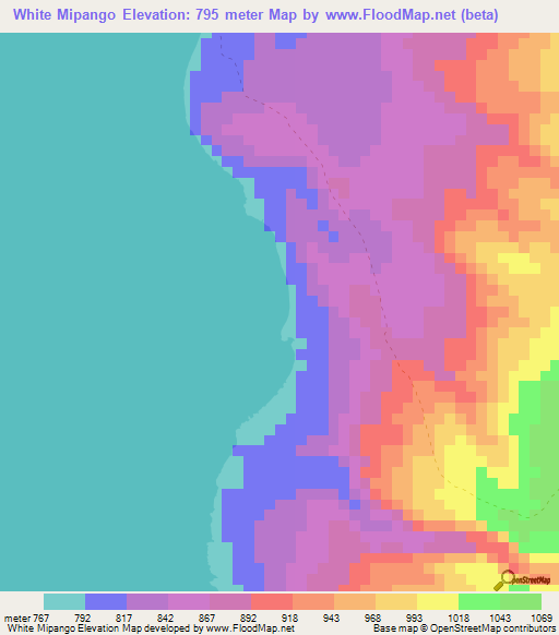 White Mipango,Zambia Elevation Map