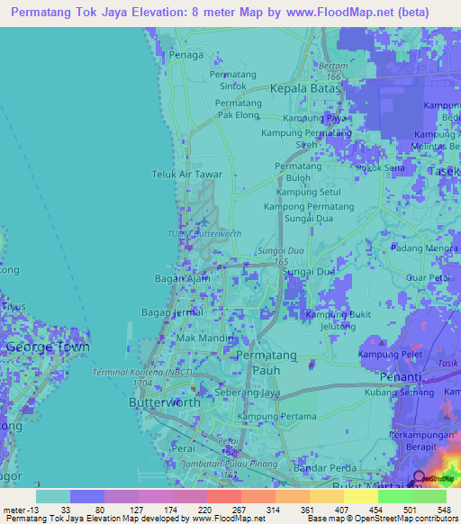 Permatang Tok Jaya,Malaysia Elevation Map