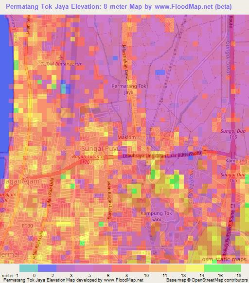 Permatang Tok Jaya,Malaysia Elevation Map