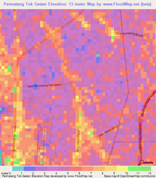 Permatang Tok Getam,Malaysia Elevation Map