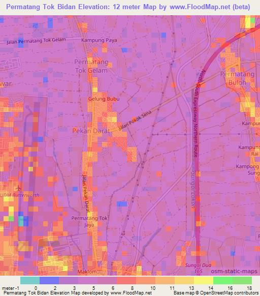 Permatang Tok Bidan,Malaysia Elevation Map