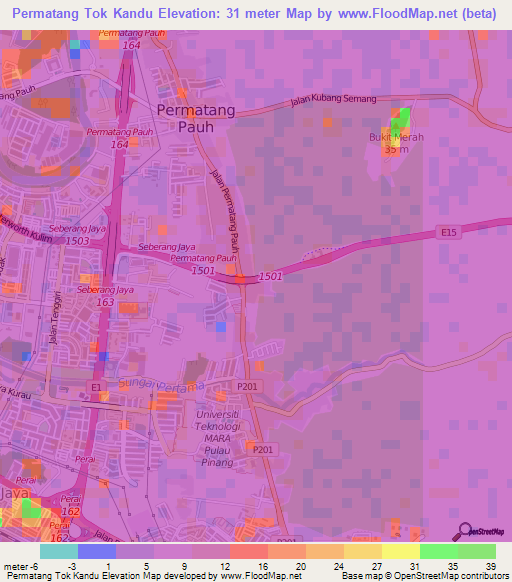 Permatang Tok Kandu,Malaysia Elevation Map