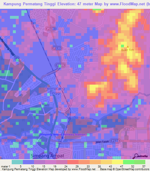 Kampung Permatang Tinggi,Malaysia Elevation Map