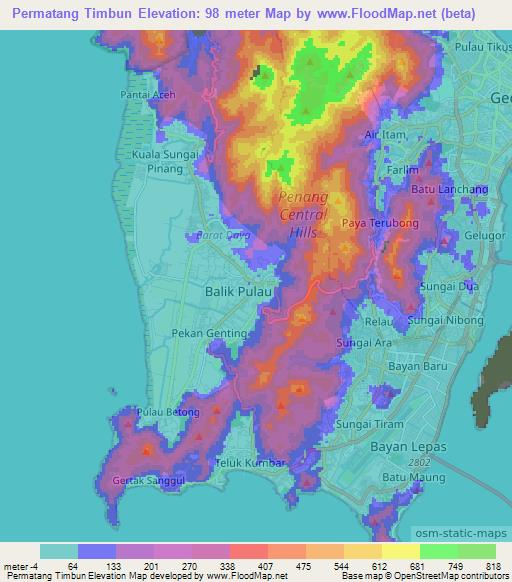 Permatang Timbun,Malaysia Elevation Map