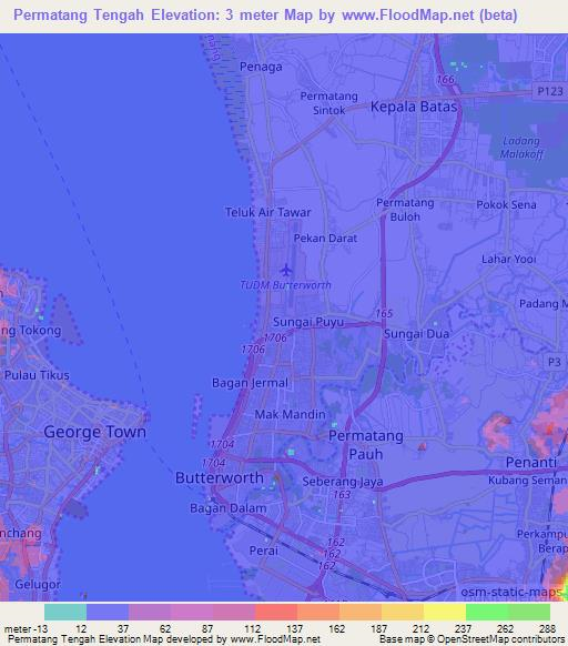 Permatang Tengah,Malaysia Elevation Map