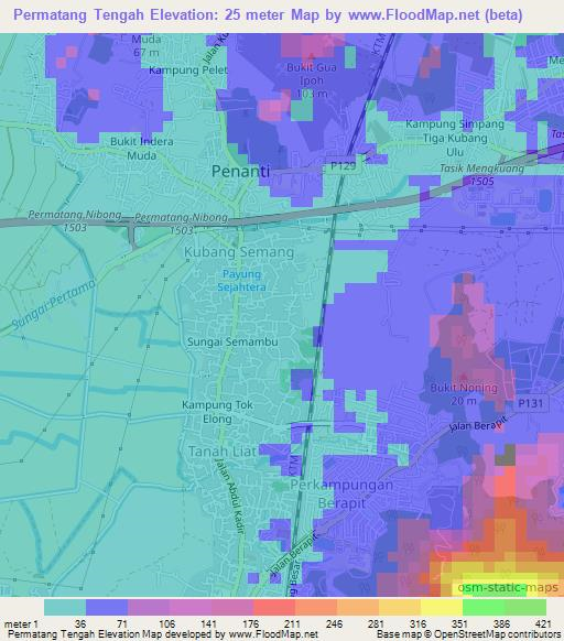 Permatang Tengah,Malaysia Elevation Map