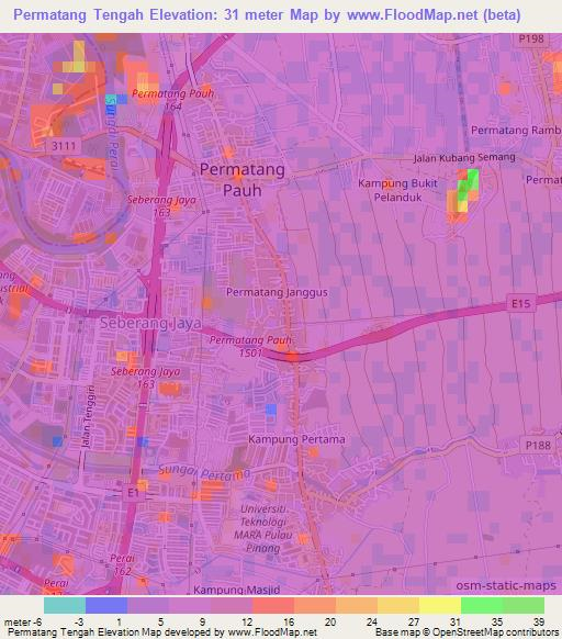 Permatang Tengah,Malaysia Elevation Map