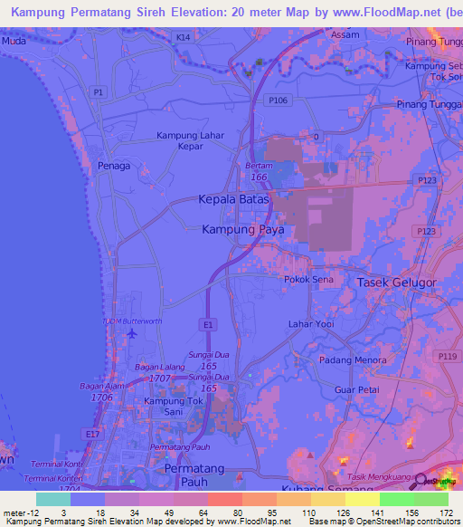 Kampung Permatang Sireh,Malaysia Elevation Map