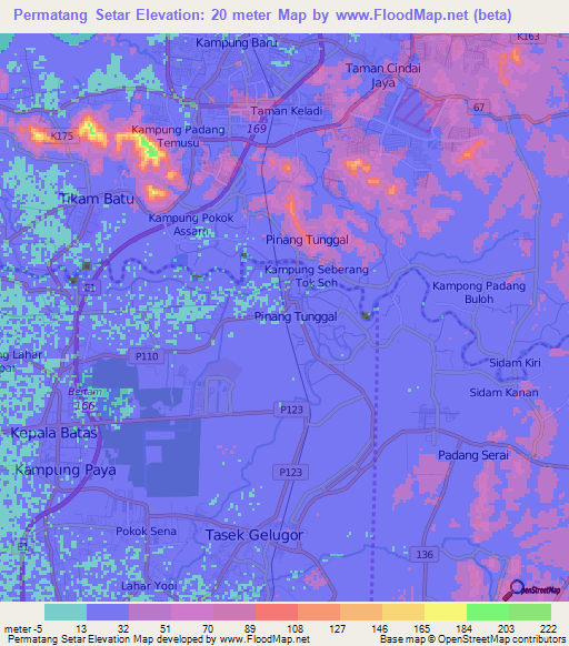 Permatang Setar,Malaysia Elevation Map