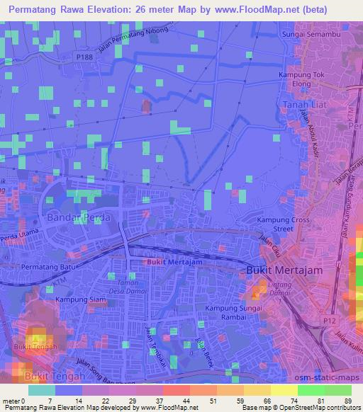 Permatang Rawa,Malaysia Elevation Map