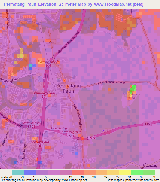 Permatang Pauh,Malaysia Elevation Map