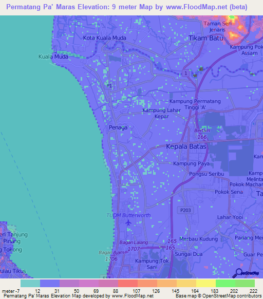 Permatang Pa' Maras,Malaysia Elevation Map