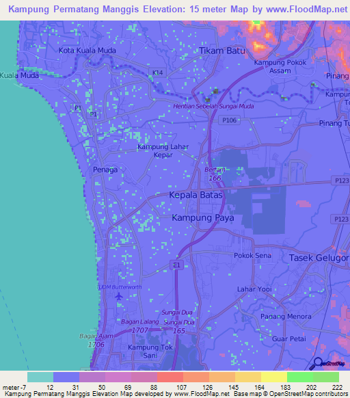 Kampung Permatang Manggis,Malaysia Elevation Map