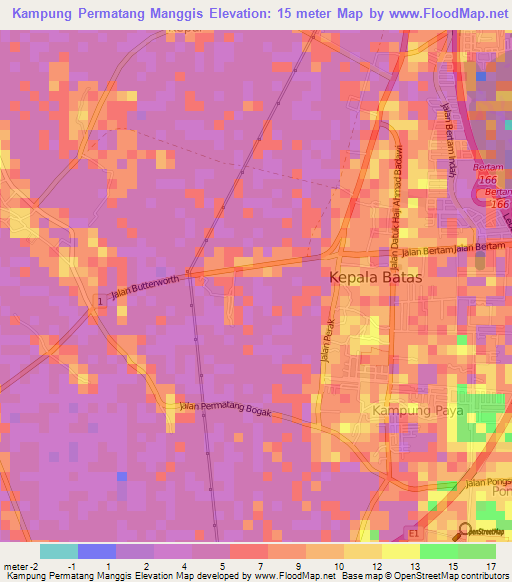 Kampung Permatang Manggis,Malaysia Elevation Map