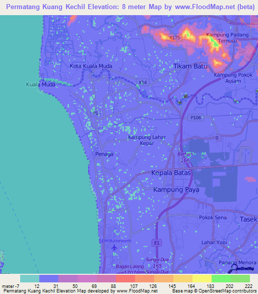 Permatang Kuang Kechil,Malaysia Elevation Map