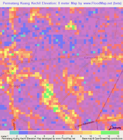 Permatang Kuang Kechil,Malaysia Elevation Map