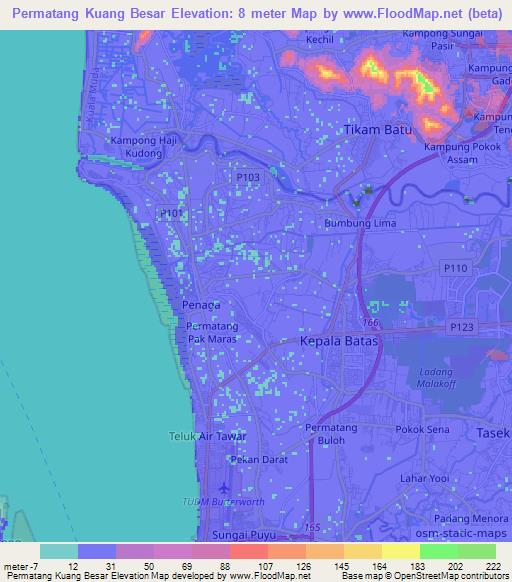 Permatang Kuang Besar,Malaysia Elevation Map