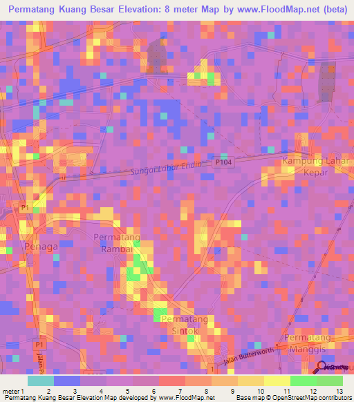 Permatang Kuang Besar,Malaysia Elevation Map