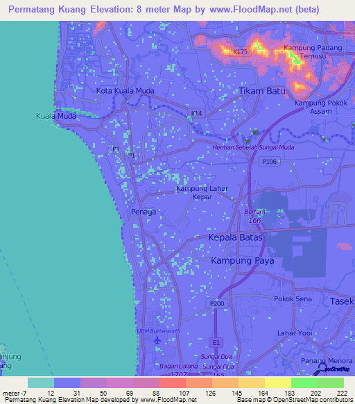 Permatang Kuang,Malaysia Elevation Map
