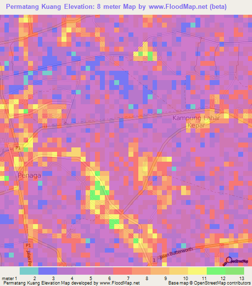 Permatang Kuang,Malaysia Elevation Map