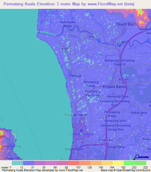 Permatang Kuala,Malaysia Elevation Map