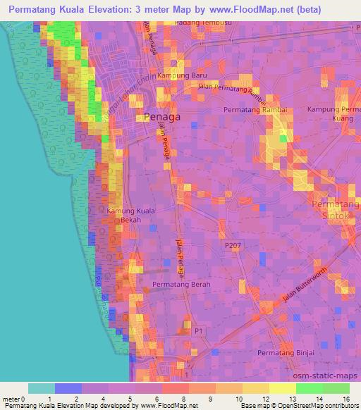 Permatang Kuala,Malaysia Elevation Map