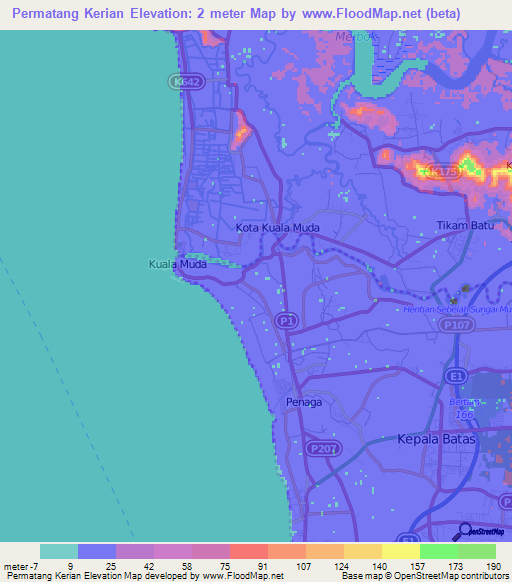 Permatang Kerian,Malaysia Elevation Map