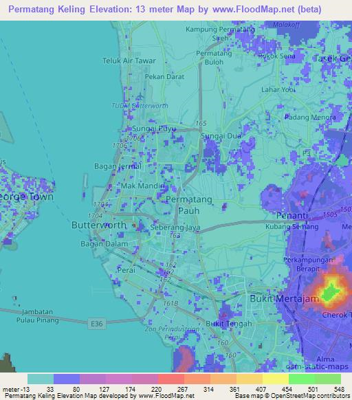 Permatang Keling,Malaysia Elevation Map