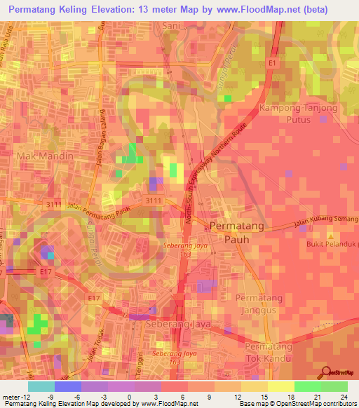 Permatang Keling,Malaysia Elevation Map