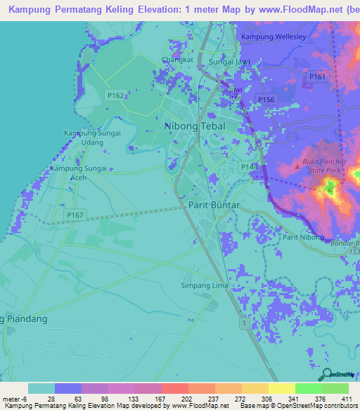 Kampung Permatang Keling,Malaysia Elevation Map