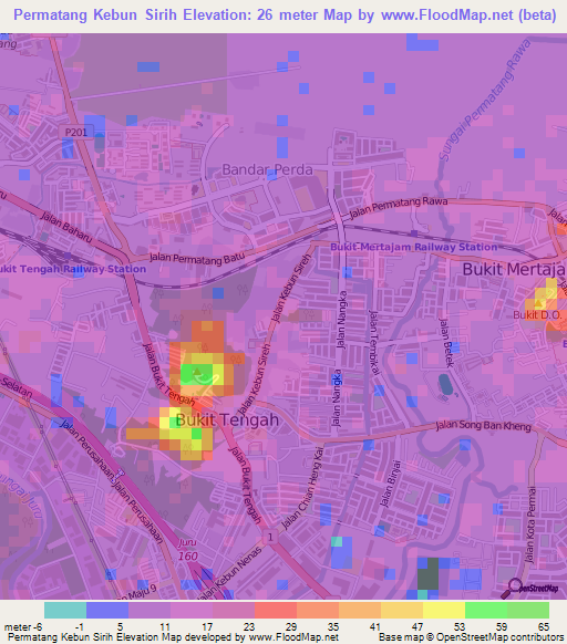 Permatang Kebun Sirih,Malaysia Elevation Map