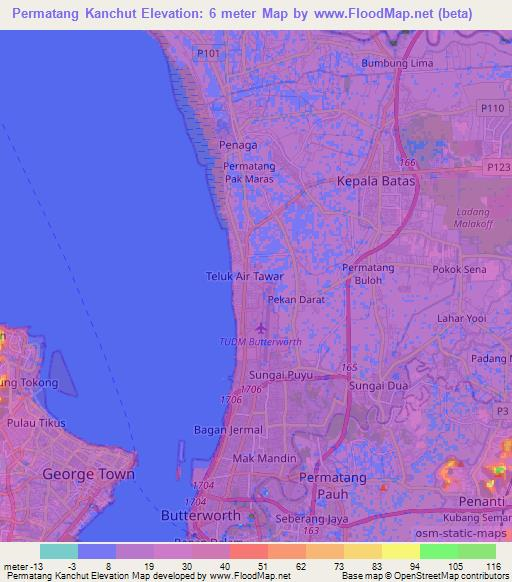Permatang Kanchut,Malaysia Elevation Map