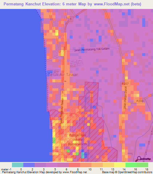 Permatang Kanchut,Malaysia Elevation Map