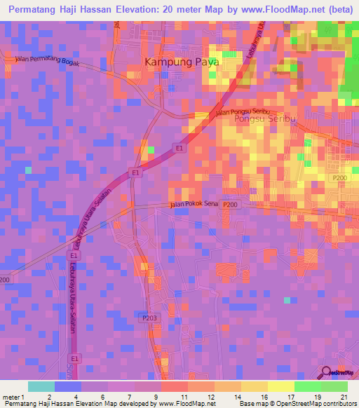 Permatang Haji Hassan,Malaysia Elevation Map