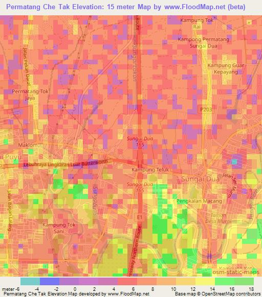 Permatang Che Tak,Malaysia Elevation Map