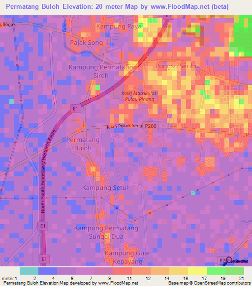 Permatang Buloh,Malaysia Elevation Map