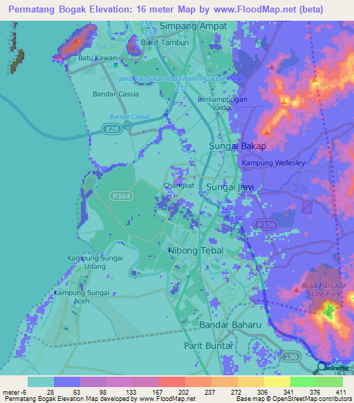 Permatang Bogak,Malaysia Elevation Map
