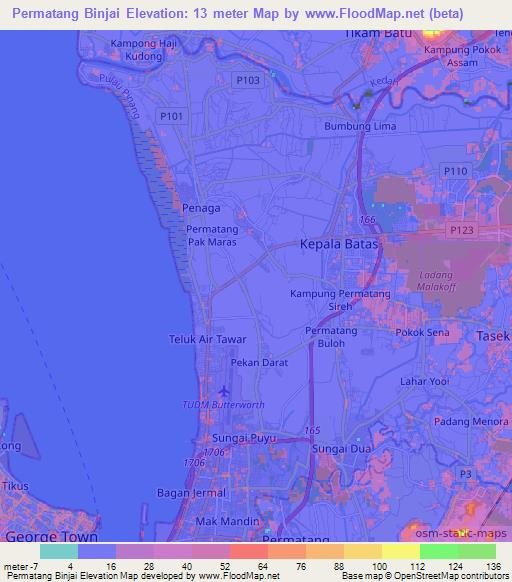 Permatang Binjai,Malaysia Elevation Map