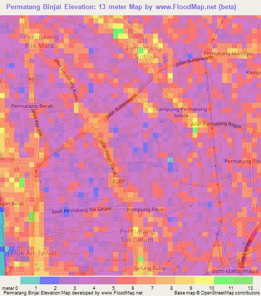 Permatang Binjai,Malaysia Elevation Map