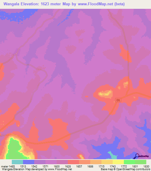 Wangala,Zambia Elevation Map