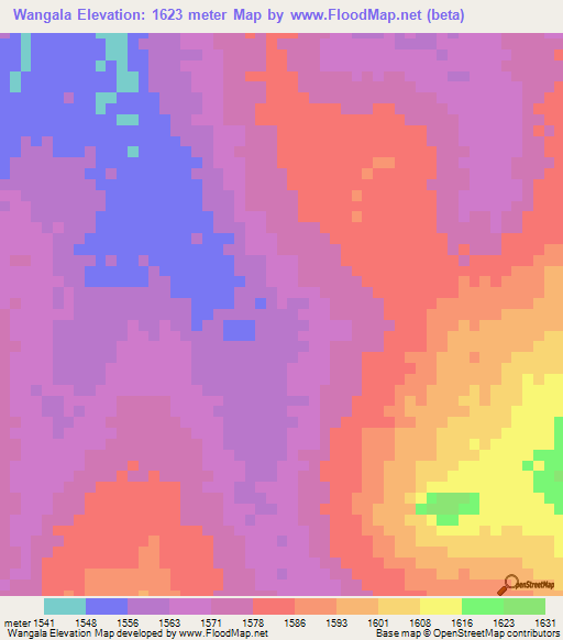 Wangala,Zambia Elevation Map