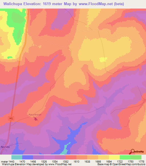 Walichupa,Zambia Elevation Map