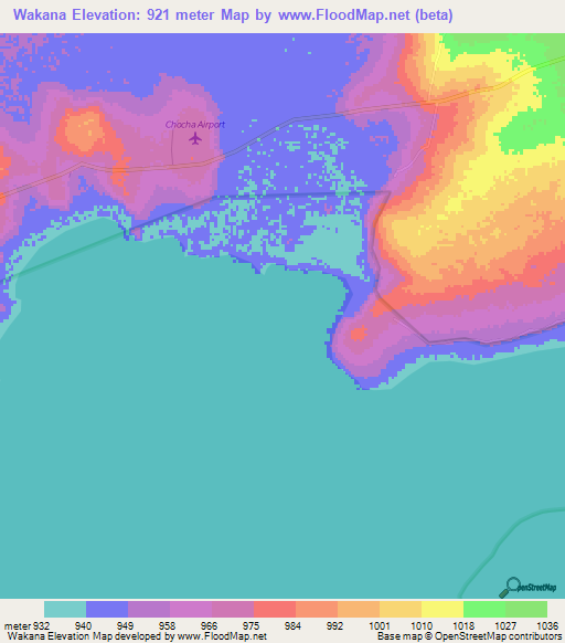 Wakana,Zambia Elevation Map